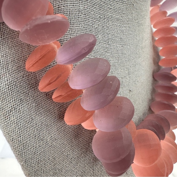 Artisan Frosted Glass Necklace Coral and Purple Faceted Beads Chunky Statement - Picture 2 of 13